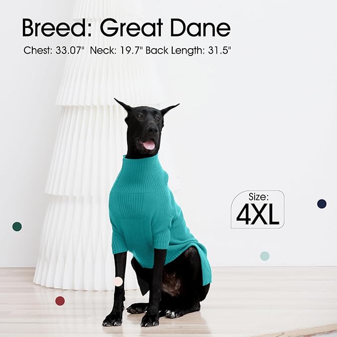 IECOii Extra-Large Dog Sweater 4XL,Christmas Dog Sweaters for Extra Large Dogs Girl Boy,Turtleneck Knitted Knitwear Easy On Doggie Sweatshirt Dog Sweater for Doberman,Great Dane(Lake-Green,XXXXL)