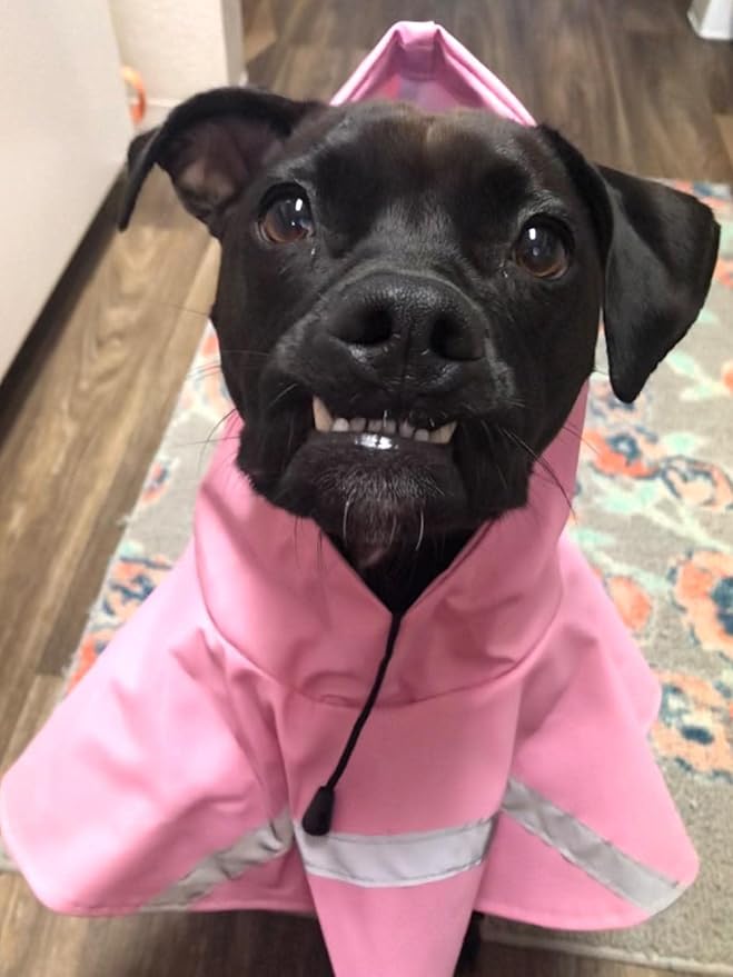 HAPEE Dog Raincoats with Reflective Strip Hoodie,Poncho Jacket for Large Dogs (D4-Pink, 28B (Back Length 28"))