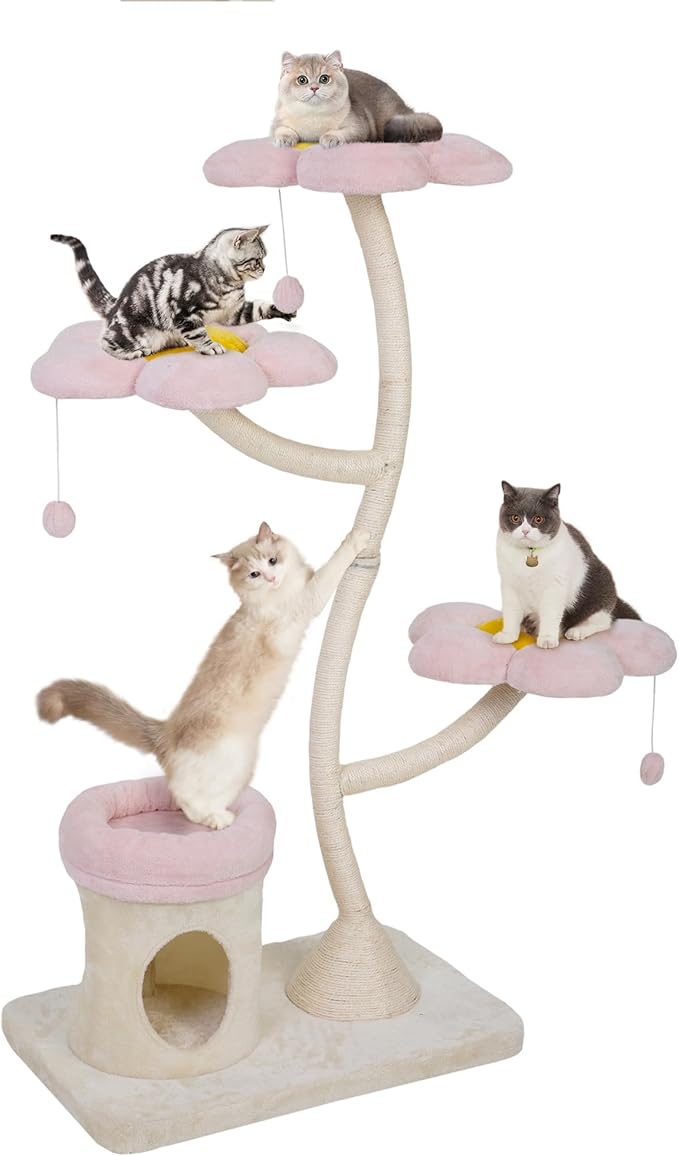 COZIWOW 57'' Modern Cat Tree, Luxury Cat Tree with Condo, Aesthetic Cute Cat Tower Scratching Post with Large Condo, Cat Bed, Side Perch for Multiple Cats