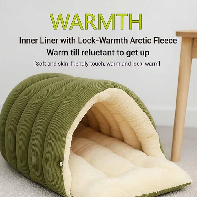 Cutypet Winter Cave, Cozy Monster Cat Bed, Warmth Cozy Comfort Plush Pet Cave with Removable Washable Cushion & Non-Slip Bottom - for Indoor Sleep (Green, S17.7 * 11.8 * 7.5in)