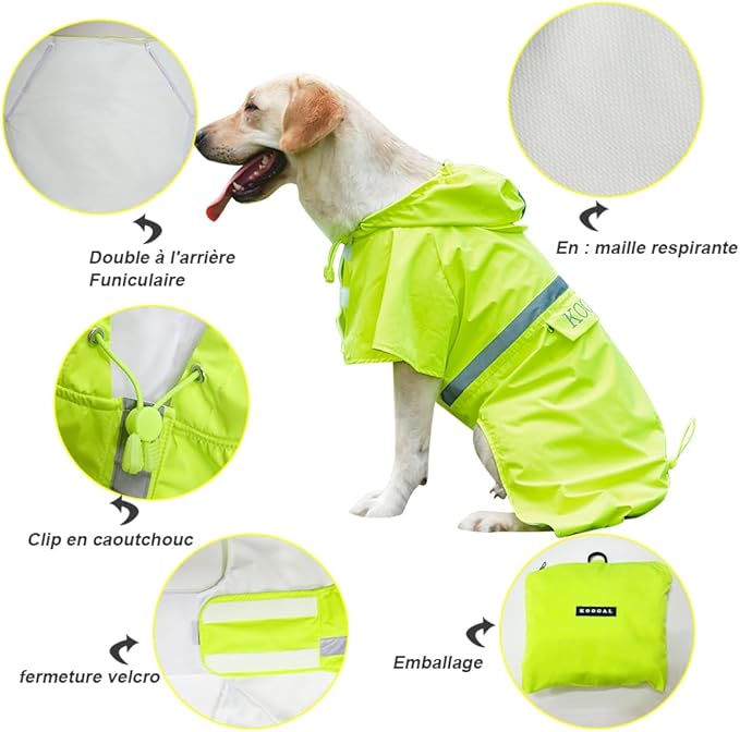 Pet Large Dog Raincoat Apparel Poncho Waterproof for Medium Large Sized for Dog Raincoat Clothes Jacket (Fluor Yellow,5XL)