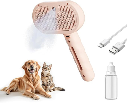 Pet Steam Brush for Dog and Cat，3 in 1 Spray Hair Removal Comb，Steam for Shedding & Grooming，Water Brush for Long and Short Haired Pets Remove Tangled Loose Hairs (Pink)