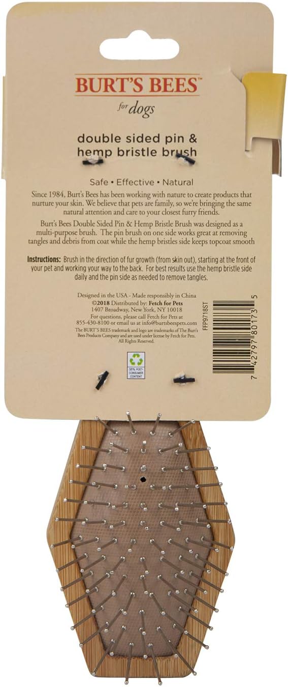 Burt's Bees for Dogs Double Sided Pin & Hemp Bristle Dog Brush | Best All-Purpose Dog Brush to Reduce Shedding | for Long & Short Haired Large Dogs, Bamboo