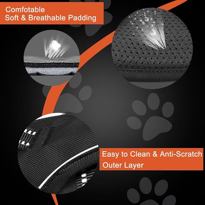 PHOEPET No Pull Dog Harness Reflective Adjustable with 2 Metal Leash Hooks and Soft Training Handle [Over The Head Design](S, Grey)