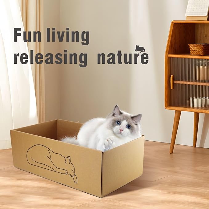5 PCS Cat Scratching Boards with1 Box for Indoor Cats, 17.3inch Extra Large Recyclable and Reversible Cardboard，Suitable for Cats Rest and Play with Scratch Box