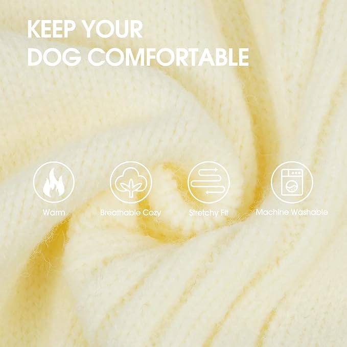 IECOii Dachshund Sweater,Turtleneck Dog Sweater for Small Medium Dogs Girl Boy,Stretchy & Breathable,Warm Knitted Pullover Coat,High Neck Knitwear for Cold Weather Indoor & Outdoor Wear (White, M)