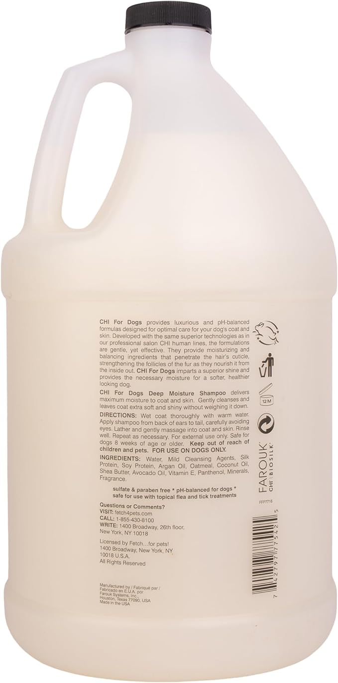 CHI for Dogs Deep Moisture Shampoo - Professional Dog Grooming Formula for Dry Coats - Hydrating and Nourishing Wash in Gallon Size for All Breeds and Hair Types, 128 Fl Oz