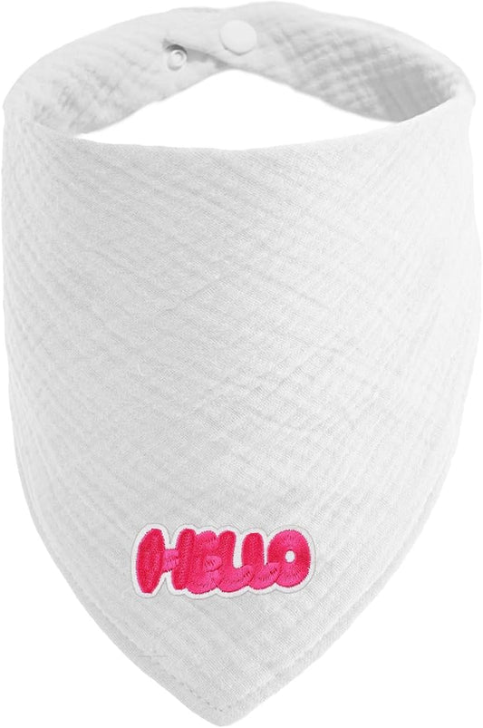 Pet's Cotton Bandanas with Adustable Button for Large Dog Solid Color Letter Embroidered Scarf,White,Large