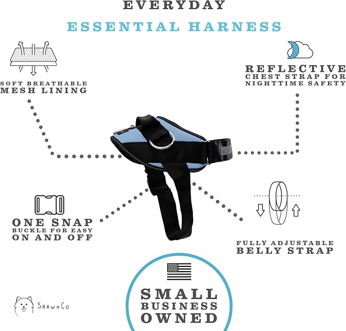ShawnCo Essential Dog Harness, No-Pull Pet Vest with 3 Leash Clips, No Choke, Reflective, Adjustable and Padded, for Easy Walking and Training for Small, Medium and Large Dogs (Moonglow, L)
