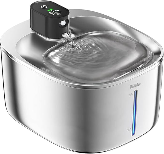 Cat Water Fountain Stainless Steel, 138fl.oz / 4.1L Wireless Cat Fountain, Pet Water Fountain Cordless for Cats & Dogs Indoor
