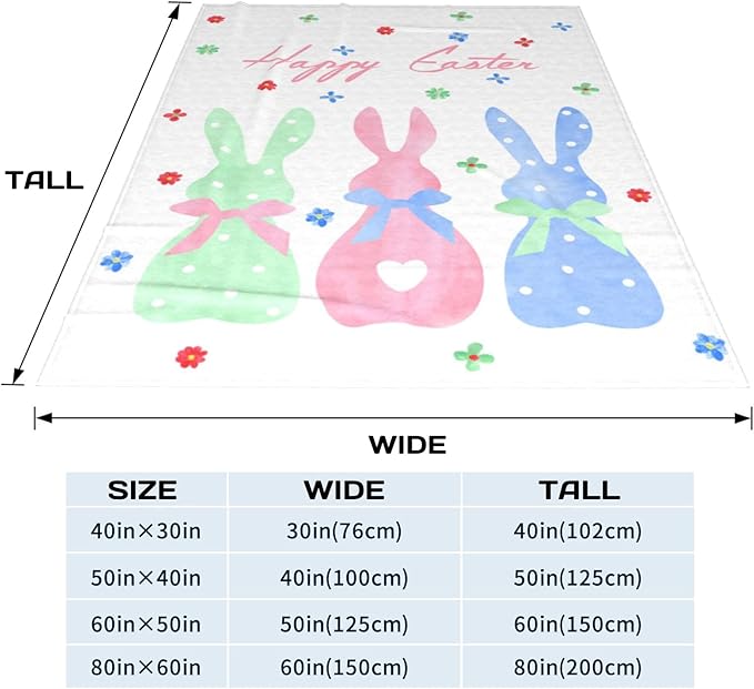 Cute Easter Bunny Blanket, Bunny Floral Throw Blanket for Couch Bed Sofa, Soft Cozy Girl Fleece Blanket, All Season Lightweight Flannel Blanket for Easter Decorations All Season 40x50 Inch