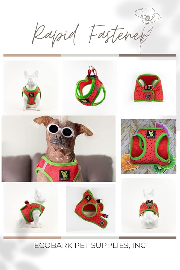 EcoBark Dog Harness - Luxury Step in Dog Harnesses in Watermelon Pattern - Soft & Secure Halter Vest