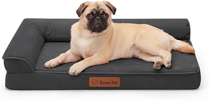 Orthopedic Dog Bed Medium Size Dog, Memory Foam Pet Bed for Small and Medium Dogs, Removable and Washable Microsuede Cover, TPU Waterproof Liner, Nonskid Bottom, 35x23x6 Inches, Dark Grey