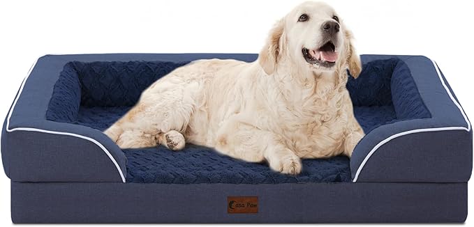 Orthopedic Dog Beds for Extra Large Sized Dogs, Waterproof Memory Foam XL Pet Bed with Sides 42x30Inch, Non-Slip and Egg-Crate Foam Big Dog Couch Bed with Removable Washable Cover, Navy Blue
