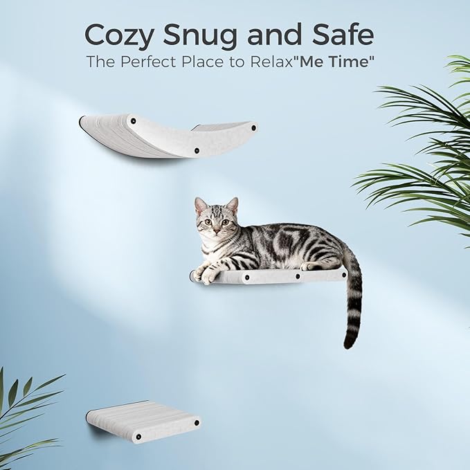 Cat Wall Shelves Stable Wall-Mounted Cats Shelves and Perches - 3-in-1 Cat Playground Furniture Set for Climbing Resting - Suitable for Small to Large Indoor Cats (Beige)