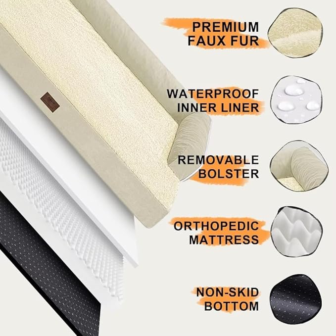 Dog Bed Medium Size Dog-Orthopedic Waterproof Bed for Dogs,Foam Couch Sofa with Washable Removable Cover & Non-Slip Bottom-Beige