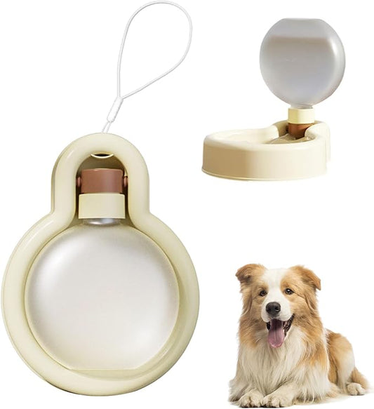 Portable Dog Water Bottle Dispenser, 17oz Dog Outdoor Water Bottle Bowl Foldable Pet Travel Eating Drinking Bottle Bowl (White, 16.9oz)
