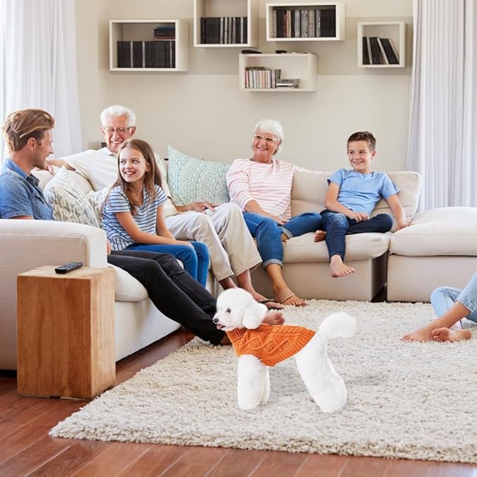 BINGPET Thermal Knitted Dog Sweater, Winter Dog Cat Coat, Warm Sweater for Small/Medium Dogs, Classic Cable Knit Turtleneck Pullover, Orange Acrylic