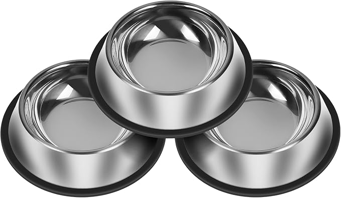 3Pcs Stainless Steel Dog Bowls Set - Non-Slip Food and Water Bowl 13 Oz - Dishwasher-Safe, Rust Resistant Metal Pet Bowls for Small/Medium/Large Sized Pets