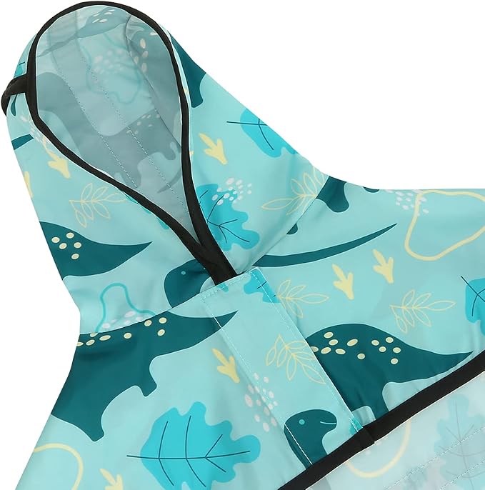 HDE Dog Raincoat Jacket Reflective Adjustable Hooded Pet Poncho Rain Coat with Leash Hole for Small to X-Large Dogs Dinosaurs - XL