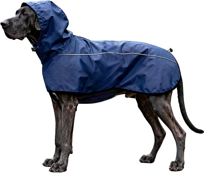 Mosucoirl Dog Raincoat Jacket Reflective Adjustable Hooded Pet Poncho Rain Coats with Leash Hole Waterproof Clothes for Small Medium Large Dogs (NavyBlue, M)