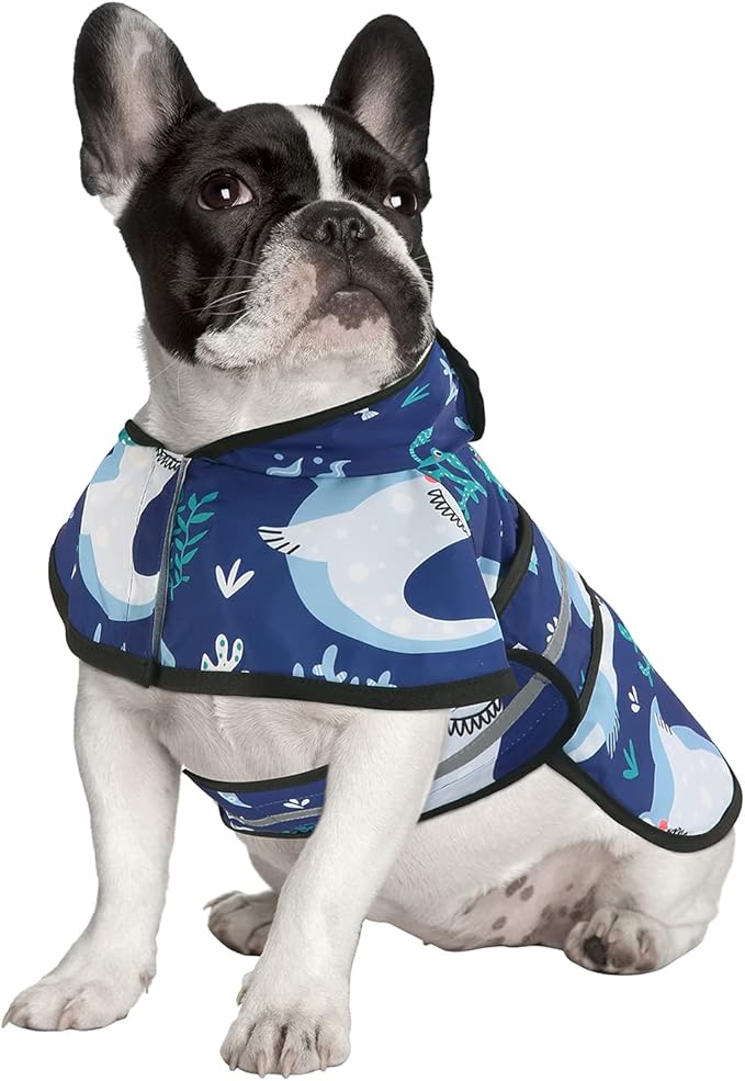 HDE Dog Raincoat Jacket Reflective Adjustable Hooded Pet Poncho Rain Coat with Leash Hole for Small to X-Large Dogs Sharks - M