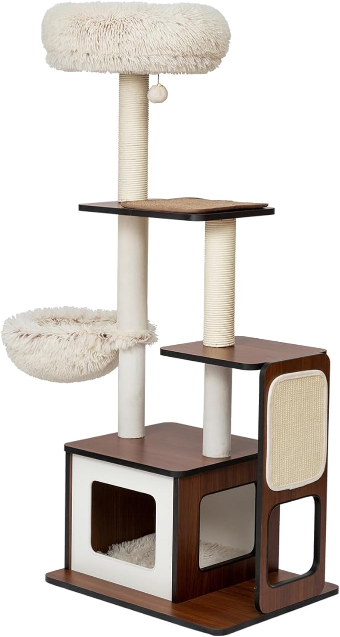 54-Inch Premium Multi-Level Modern Cat Tree & Tower - Unique Design Indoor Cat Condo with Scratching Posts, Hammock, Top Perch & Interactive Drop Ball Toy