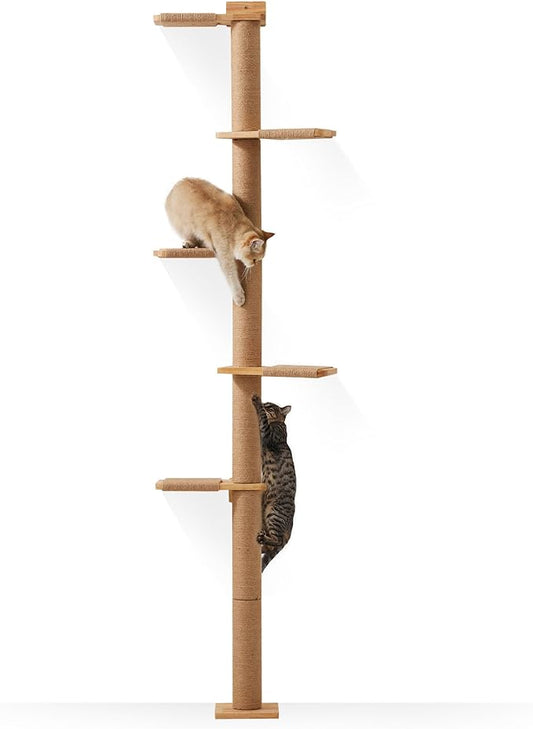 FUKUMARU Tall Cat Tree, 5 Tier Floor to Ceiling Cats Tower, Wall-Mounted Kitten Scratching Post, Wild Simulation Kittens Wall Shelves, Suitable for Climb, Scratch, Lookout and Play