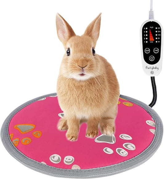 furrybaby Pet Heating Pad, Waterproof Dog Heating Pad Mat for Cat with Durable Anti-Bite Tube Indoor for Puppies Dogs Cats (1 Pack Pink, Round 12in, Temp Adjustable)