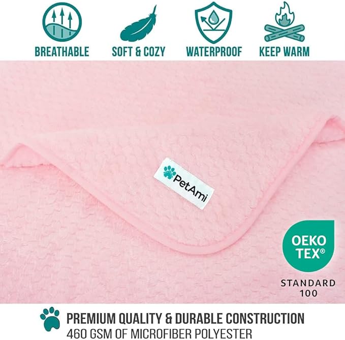 PetAmi Waterproof Dog Blanket, Leakproof Puppy Blanket for Medium Large Dogs, Furniture Sofa Couch Cover Protector, Fleece Pet Throw for Indoor Cat Kitten, Reversible Washable Soft Plush, 40x60 Pink