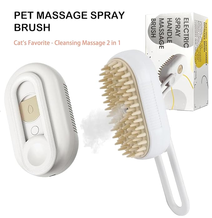 Pet Grooming Mist Brush – USB Rechargeable Deshedding & Massage Tool for Dogs & Cats