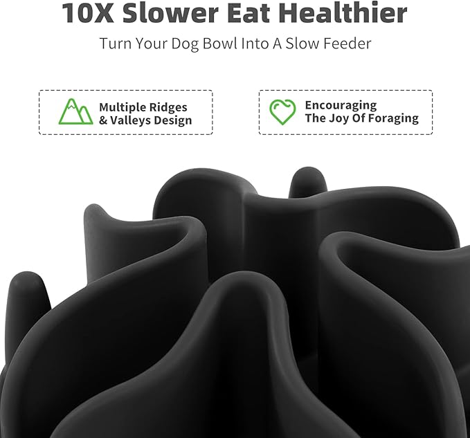 Jaoul Slow Feeder Dog Bowls Insert, Puzzle Slow Feeder Insert with 21 Octopus Suction Cups for Small Breed Dog Food Bowls (4 inch, Black)