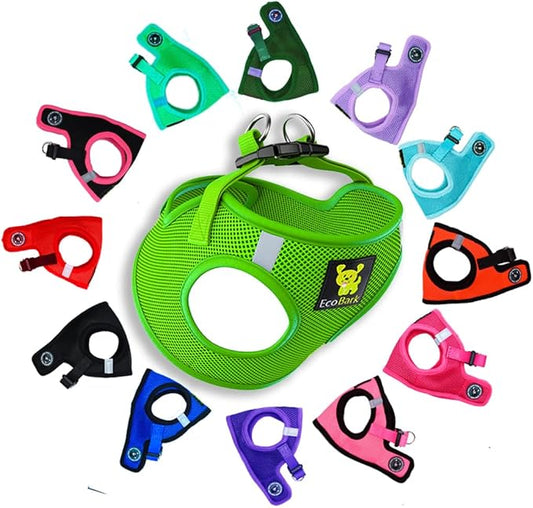 EcoBark Step in Dog Harness - Eco-Friendly Toy Breed Dog Harness for XS, Small and Medium Dogs - Reflective and Adjustable Body Halter Vest -Tiny Soft Mesh Chest Collar (Green, Medium)
