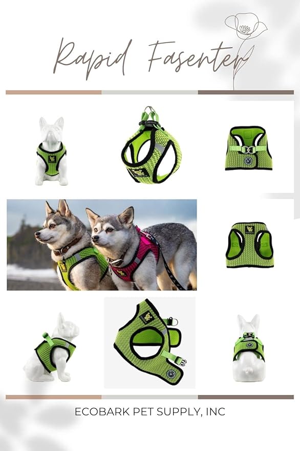 EcoBark Step in Dog Harness - Eco-Friendly Teacup Dog Harnesses for XXS, XS, and Small Dogs - Reflective and Adjustable Mini Body Halter Vest -Tiny Soft Mesh Toy Breed Harness (Neon Green, XXS)