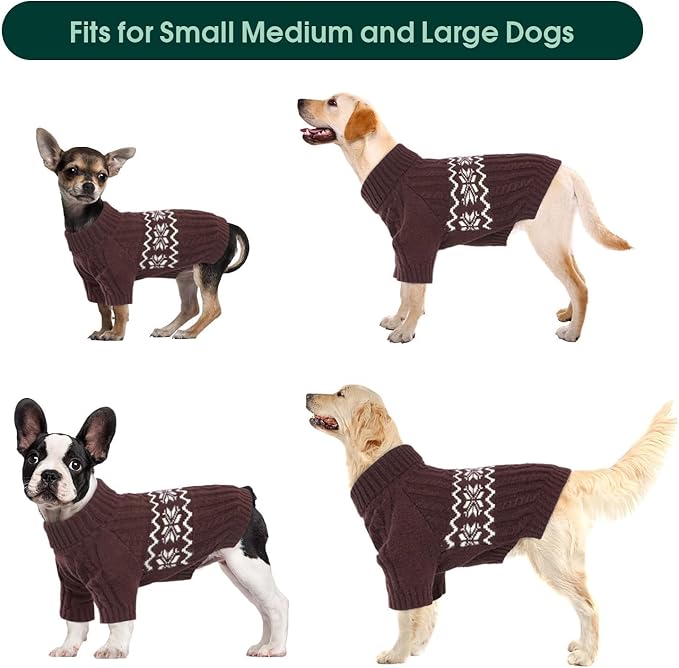Kuoser Dog Sweater XL, Dog Sweaters for Large Dogs Boy Girl, Warm Pullover Doggie Cable Knitwear for Christmas, Winter Dog Clothes Pet Apparel for Labrador Beagle, Coffee XL