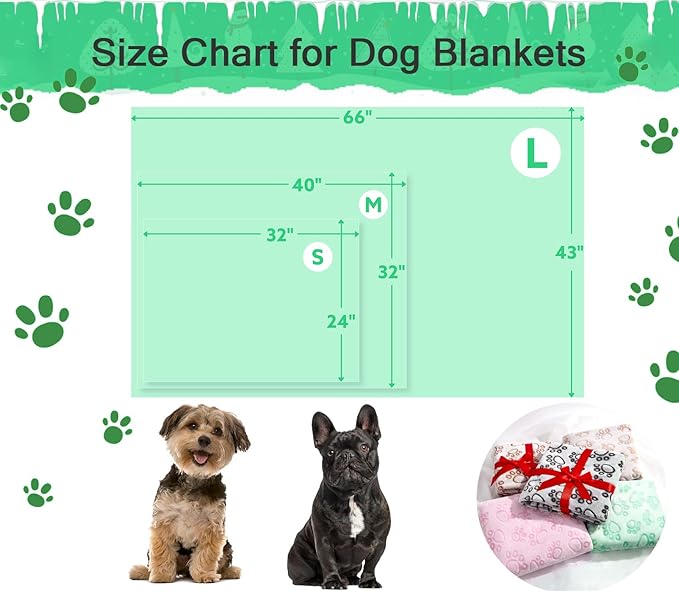 Stuffed Premium Green Soft Dog Blanket, with Flannel Green Cute Paw Print, Puppy Supplies Dog Stuff Essentials, 43 * 66 inches for Large Dogs