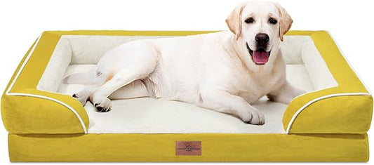 Comfort Expression Orthopedic Dog Bed for Extra Large Dogs 45x35 Inch, Waterproof Egg Crate Foam XL Pet Bed with Removable Bolsters, Dog Couch with Washable Cover & Non-Slip Bottom, Spicy Mustard