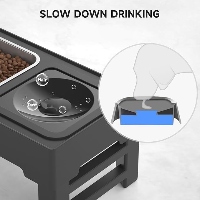 ELS PET Elevated Dog Bowls, Adjustable Raised Dog Bowls with No Spill Dog Water Bowl and Stainless Steel/Slow Feeder, for Small Medium Large Dogs,Cats & Pets (Stainless Steel)