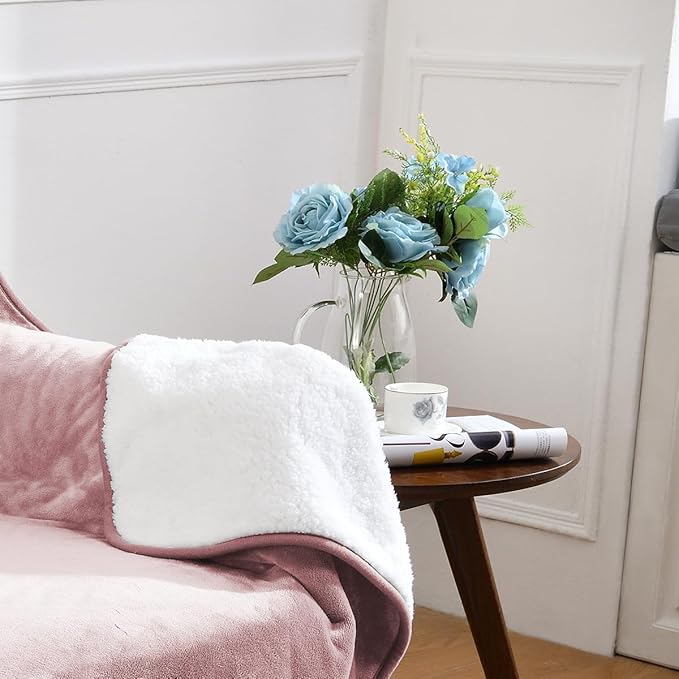 Waterproof Blanket for Bed Couch Sofa, Soft Liquid Pee Proof Pet Blanket for Dog Puppy Cat, Reversible Sherpa Fleece Furniture Protector (Dusty Pink, 30x40 inches)