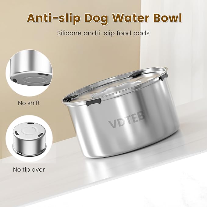 Dog Water Bowl No Spill 5.6L Stainless Steel,Spill Proof Slow Water Bowl for Dogs,Non-Slip Slobber Stopper Slow Drinking Feeder for Sloppy Messy Drinkers, Indoor and Outdoor Use