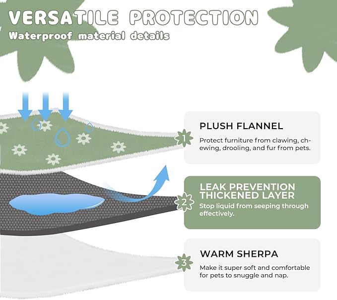 Luciphia Waterproof Pet Blanket for Medium Large Dogs Washable Fluffy Thick Jacquard Shag Fleece Warm Sherpa 3D Textured Flower Print for Cats Puppy Couch Protection (Green,57x40 inches)