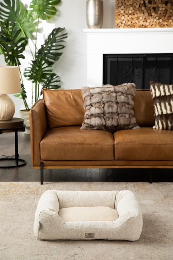 Furry's Paradise Cuddler Waterproof Bolster Pet Bed with Recycled Fibers and Non-Slip Bottom. (Brown Marble, Small)