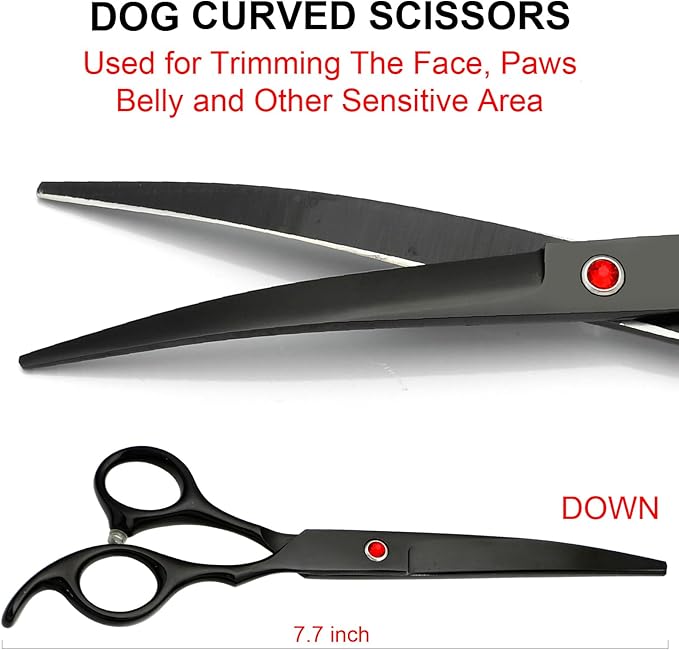 Professional Dog Grooming Scissors kit Black 5 in 1, Dog Shears for Grooming 6CR Premium Stainless Steel Grooming Scissors Kit for Dogs Cat Pet