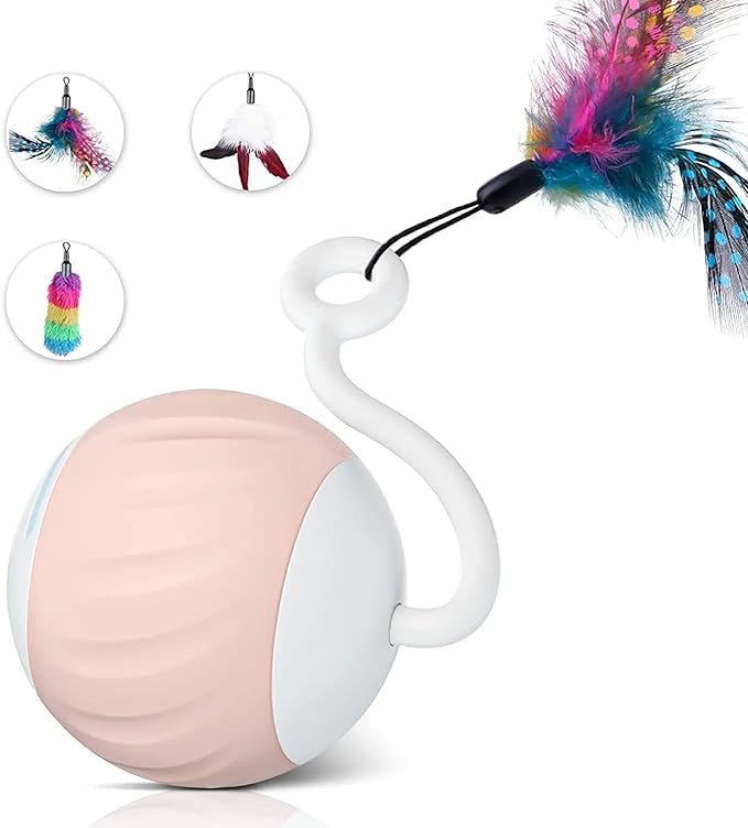 Cat Toys Interactive for Indoor Cats, Touch & Sound Smart Control - Fast Slow 2 Speed Motion Activated Cat Ball Toy for Bored Cats with LED Lights, Feathers Tail, USB Charging Cable, 6in1