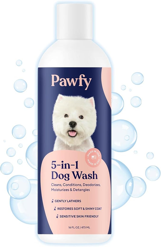 Pawfy Dog Shampoo and Conditioner for Itchy Skin Relief | Puppy Shampoo for Sensitive Skin | Natural 5 in 1 Pet Shampoo with Coconut, Oatmeal & Aloe Vera| Ideal Dog Wash for Smelly Dogs