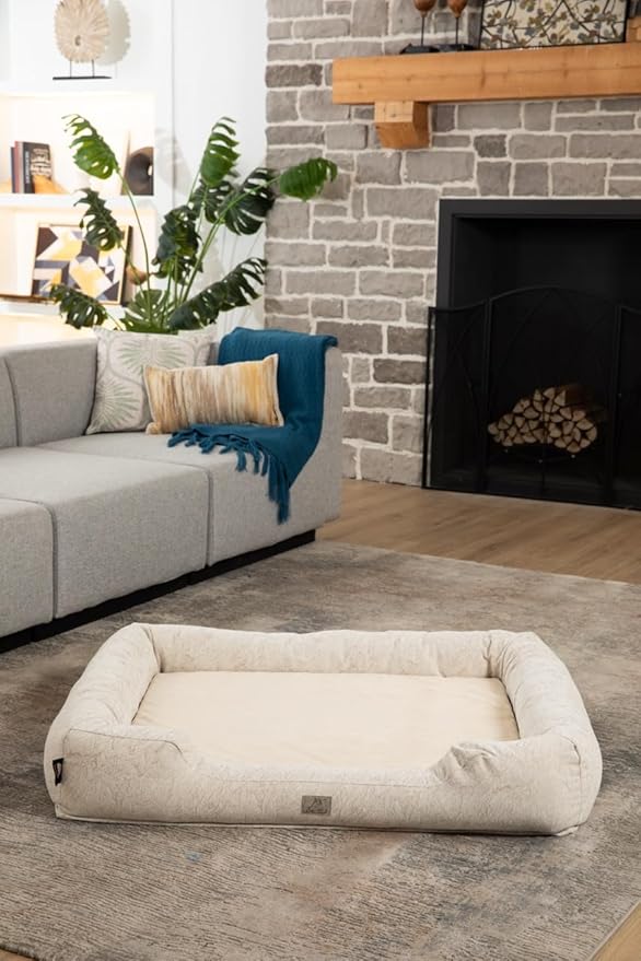 Furry's Paradise Foam Cuddler Waterproof Bolster Pet Bed with Recycled Fibers and Non-Slip Bottom. (Brown Marble, Orthopedic Medium)