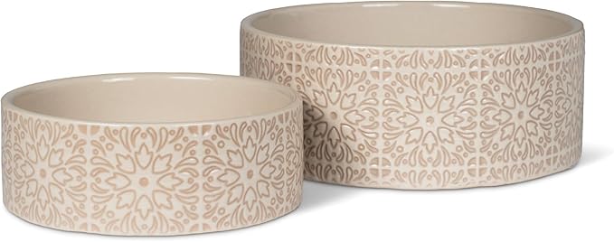 Fringe Studio Sevilla Tile Sand Small Ceramic Imprinted Pet Bowl (5" Diameter x 1.75" H, 12 fl.oz.), PetShop Collection (785SM001)