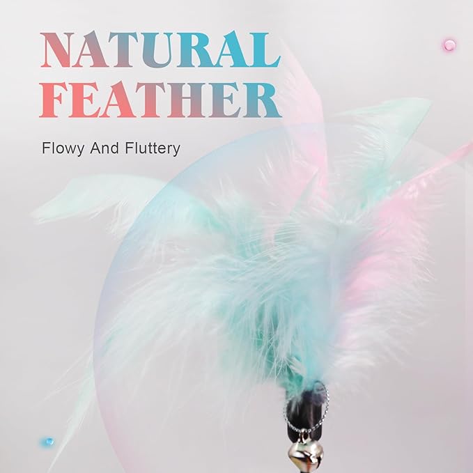 SONGWAY Cat Feather Wand Toy - Cat Teaser Toy Wand with 4 Flexible Feather Teaser Refills, Interactive Cute Tassel Cat Toys for Indoor Cats Kittens