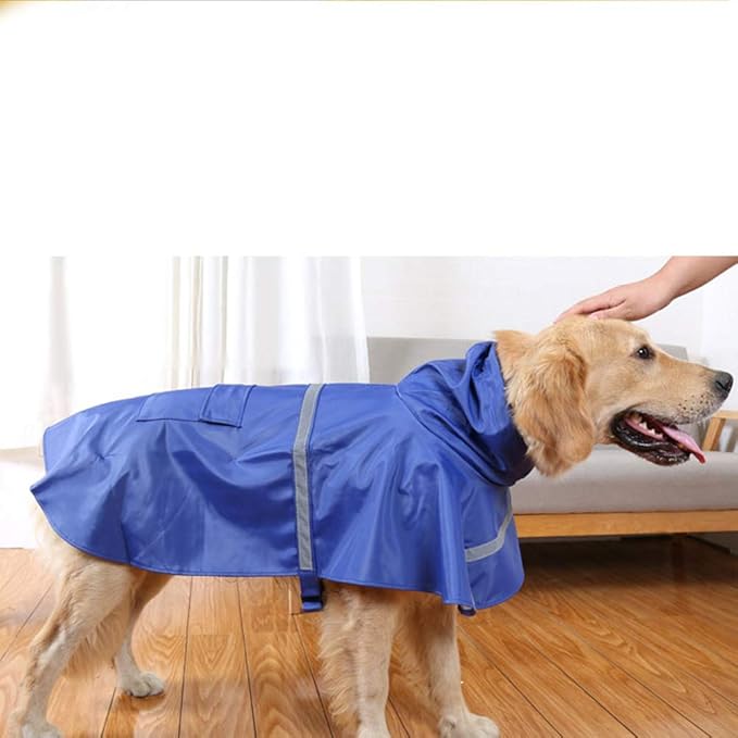 NACOCO Large Dog Raincoat Adjustable Pet Water Proof Clothes Lightweight Rain Jacket Poncho Hoodies with Strip Reflective (L, Blue)