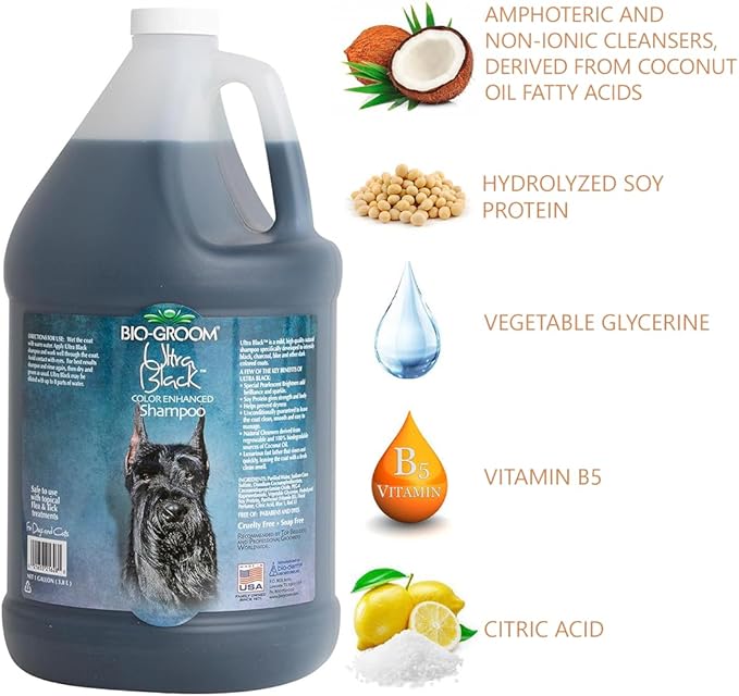 Bio-Groom Ultra-Black Dog Shampoo - Color Enhancing Pet Shampoo, Dog Bathing Supplies, Puppy Wash, Grooming Supplies, Cruelty-Free, Made in USA, Coat Brightener - 1 Gallon